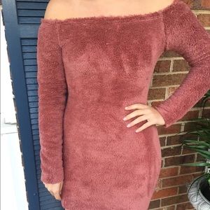 Mauve furry sweater dress